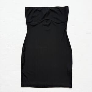 PrettyLittleThing Black Ribbed Strapless Bodycon Mini Dress, Size 4